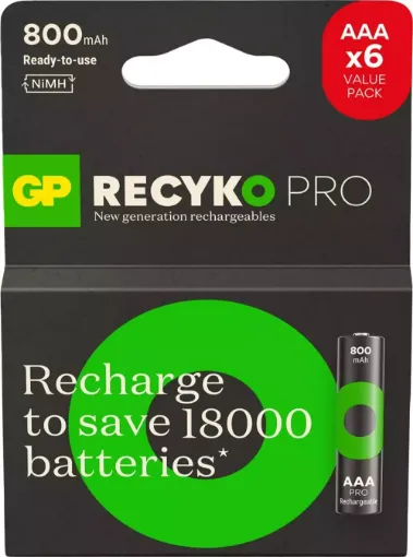 GP PRO RECHARGE AAA 800MAH 6LI KART ŞARJLI PİL resmi