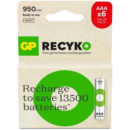 GP RECHARGE AAA 950MAH 4+2 6LI ŞARJLI PİL resmi