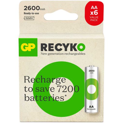 GP RECHARGE AA 2600MAH 4+2 6LI ŞARJLI PİL resmi