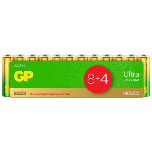 GP ULTRA ALKALİN AA 8+4 12'Lİ SHRİNK KALEM PİL resmi