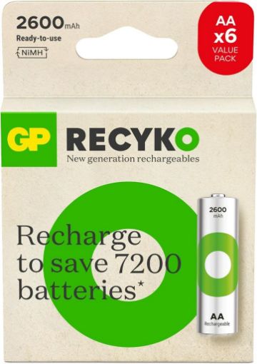 GP ReCyko 2600mAh 1.2 V Ni-MH 6'lı AA Kalem Şarjlı Pil resmi